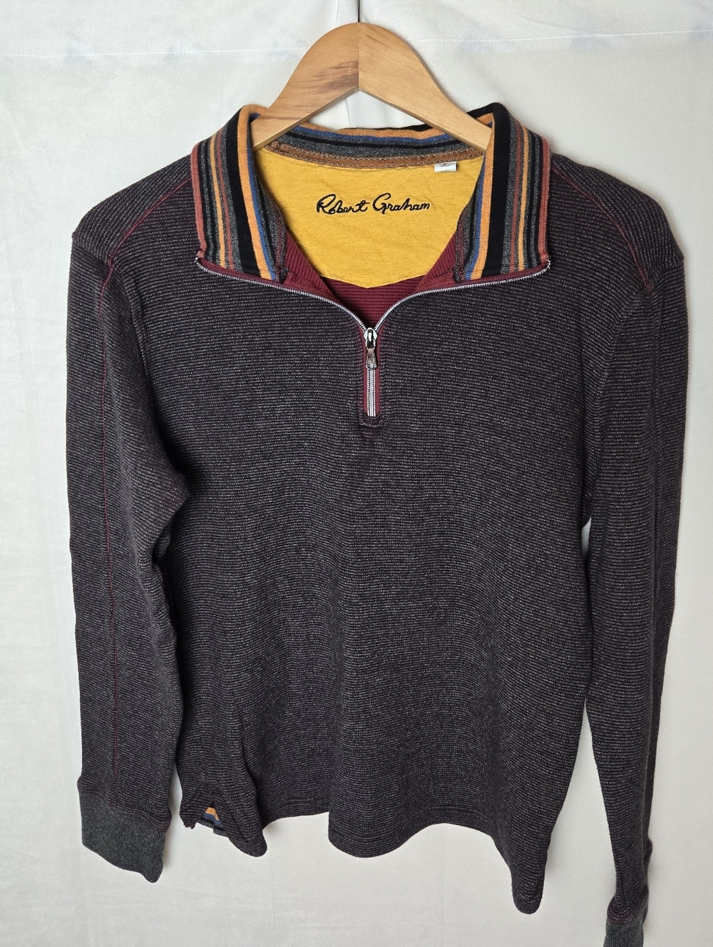 Robert Graham Pullover Sweater Mens 1/4 Zip Cotton, Heathered Gray, Large